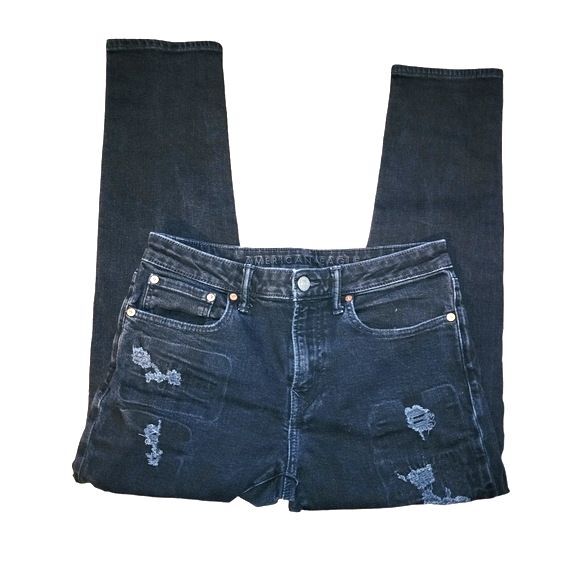 American Eagle Men Black Cozy Airflex+ Athletic Fit Distressed Jeans Size 31X30* - Picture 2 of 8